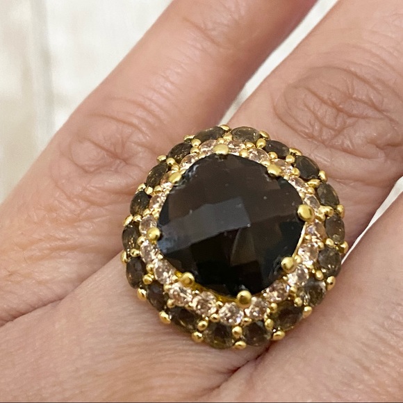 Vintage Smoky Topaz CZ Statement Ring Size 7 - Picture 3 of 16